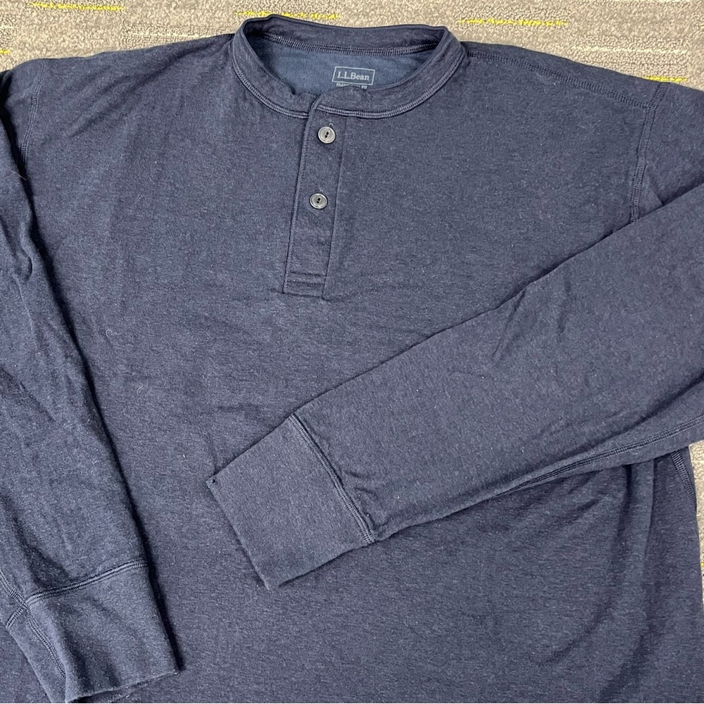 LL Bean Two Layer River Driver Wool Blend Blue Henley Shirt Mens 2XLT Outdoor
